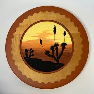 Hand Painted Arizona‎ Desert Cactus Sunset Wooden Plate Plaque Wall Art